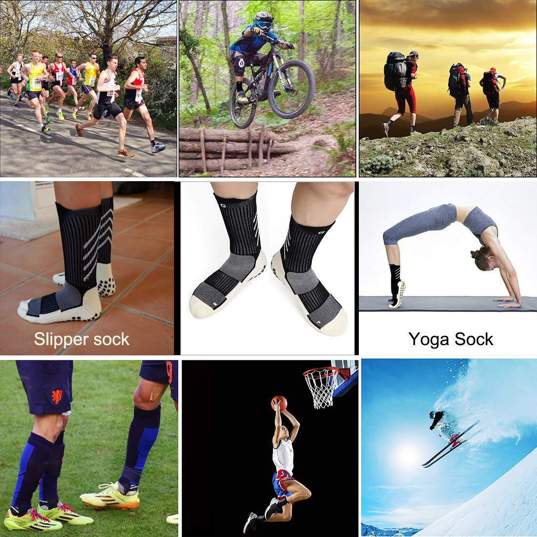 Anti-slip Sock Men Women Non-slip Soccer Basketball Tennis Sport Sock Grip Black Large