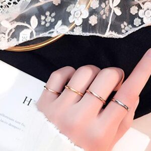 8 PCS Silver Ring Set Titanium Stainless Steel Band Rings for Women Teen Girls Cute 2mm Cute Small Stacking Finger Rings for Knuckle Size 3-10