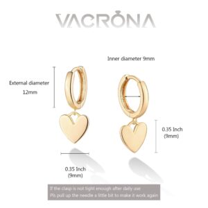 VACRONA Gold Heart Hoop Earrings Huggie Earrings for Women 14k Gold Plated Small Hoops Earrings