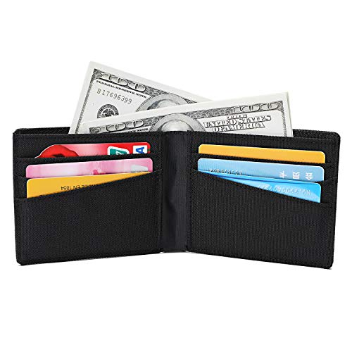 Lanyani Mens Minimalist Slim Fabric Wallet Bifold RFID Blocking Thin Small Front Pocket Wallet Boys (Black)