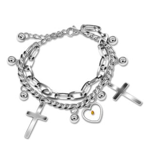 NA Stainless Steel Cross Bracelet,Charms Religious Faith Mustard Seed Link Chain Bracelet for Women Y706-Silver