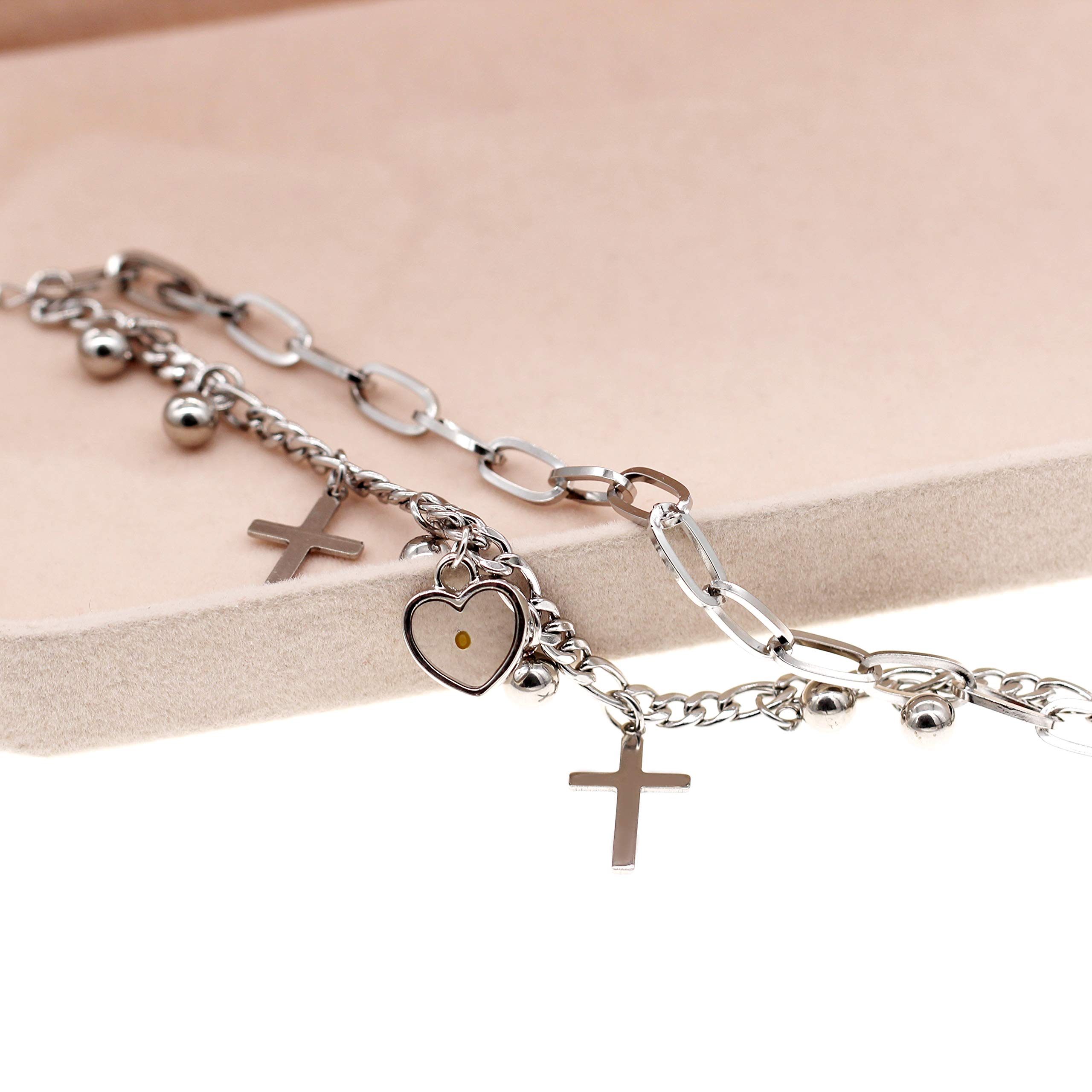 NA Stainless Steel Cross Bracelet,Charms Religious Faith Mustard Seed Link Chain Bracelet for Women Y706-Silver