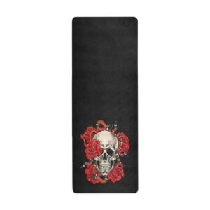 Qilmy Snakes Roses Skulls Yoga Mat, Non-Slip Texture Pro Yoga Mat Eco Friendly Exercise & Workout Mat for Yoga, Pilates and Floor Exercises