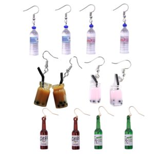 JinYu 6 Pairs Funny Acrylic Water Bottle Pendant Earrings, Cute Pearl Milk Tea Dangle Earrings Colorful Glass Bottle Funny Earrings for Girls Women Unique