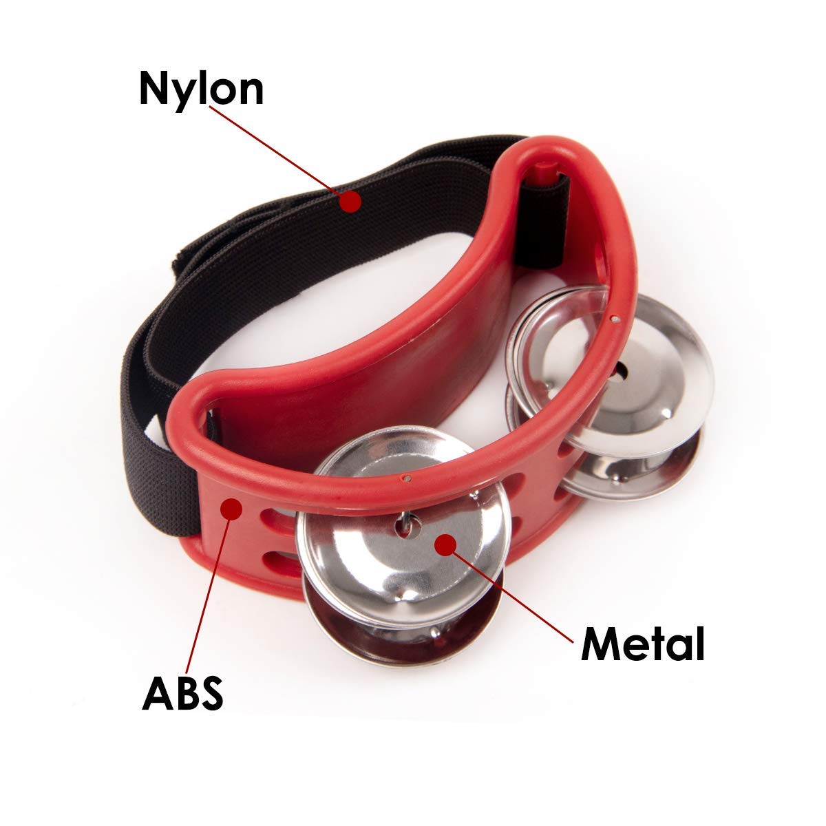 Foot Tambourine Percussion Jingle Shaker Musical Instrument Bells (Red)