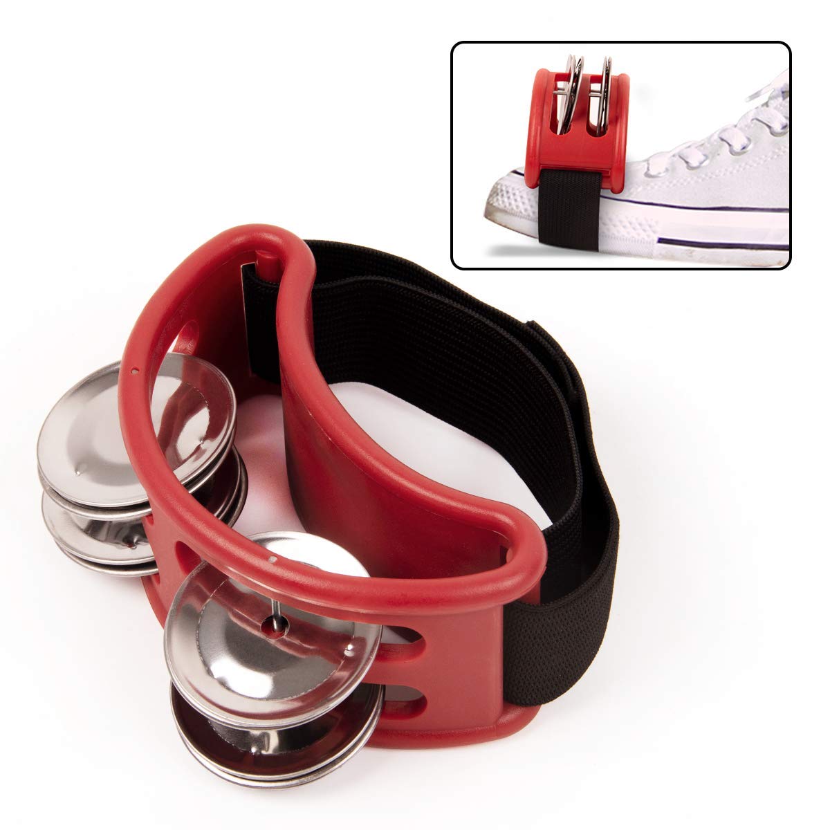 Foot Tambourine Percussion Jingle Shaker Musical Instrument Bells (Red)