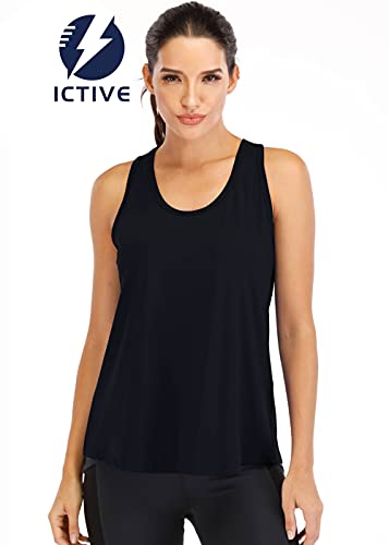 ICTIVE Workout Tops for Women Loose fit Racerback Mesh Backless Muscle Tank Running Workout Yoga Tops Athletic Exercise Gym Tops Black XL