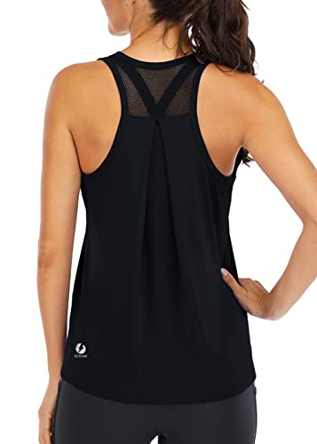 ICTIVE Workout Tops for Women Loose fit Racerback Mesh Backless Muscle Tank Running Workout Yoga Tops Athletic Exercise Gym Tops Black XL