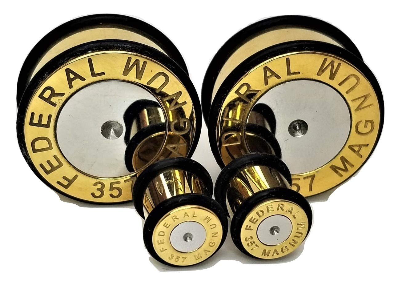 Pierced Republic Magnum 357 Bullet Ear Plugs - Metal, Weighted Ear Gauges - 10 Sizes - Pair (0 Gauge (8mm))