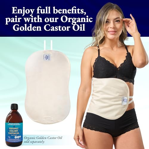 QUEEN OF THE THRONES Original Castor Oil Pack (Compress) - Heatless, Less-Mess, Reusable - Organic Cotton Flannel, Comfort Fit, Soft Straps & Naturopathic Doctor Designed (Castor Oil Sold Separately)