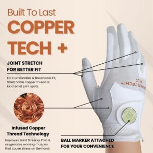 Copper Tech Men's Golf Gloves - Optimal Wrist Support with Copper Infused Thread - 100% AAA Synthetic Tacky Leather - Perfect for Summer & Fall Golfing - Golf Gloves Men (Hand Orientation: Both Hand)