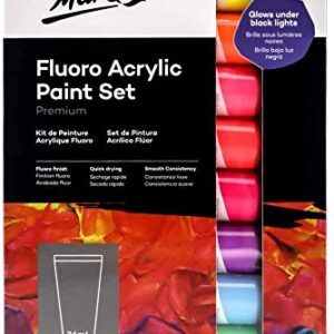 Mont Marte Fluoro Acrylic Paint Set, 8 x 1.02oz (36ml) Tubes, 8 Colors, Suitable for Most Surfaces Including Canvas, Card, Paper and Wood