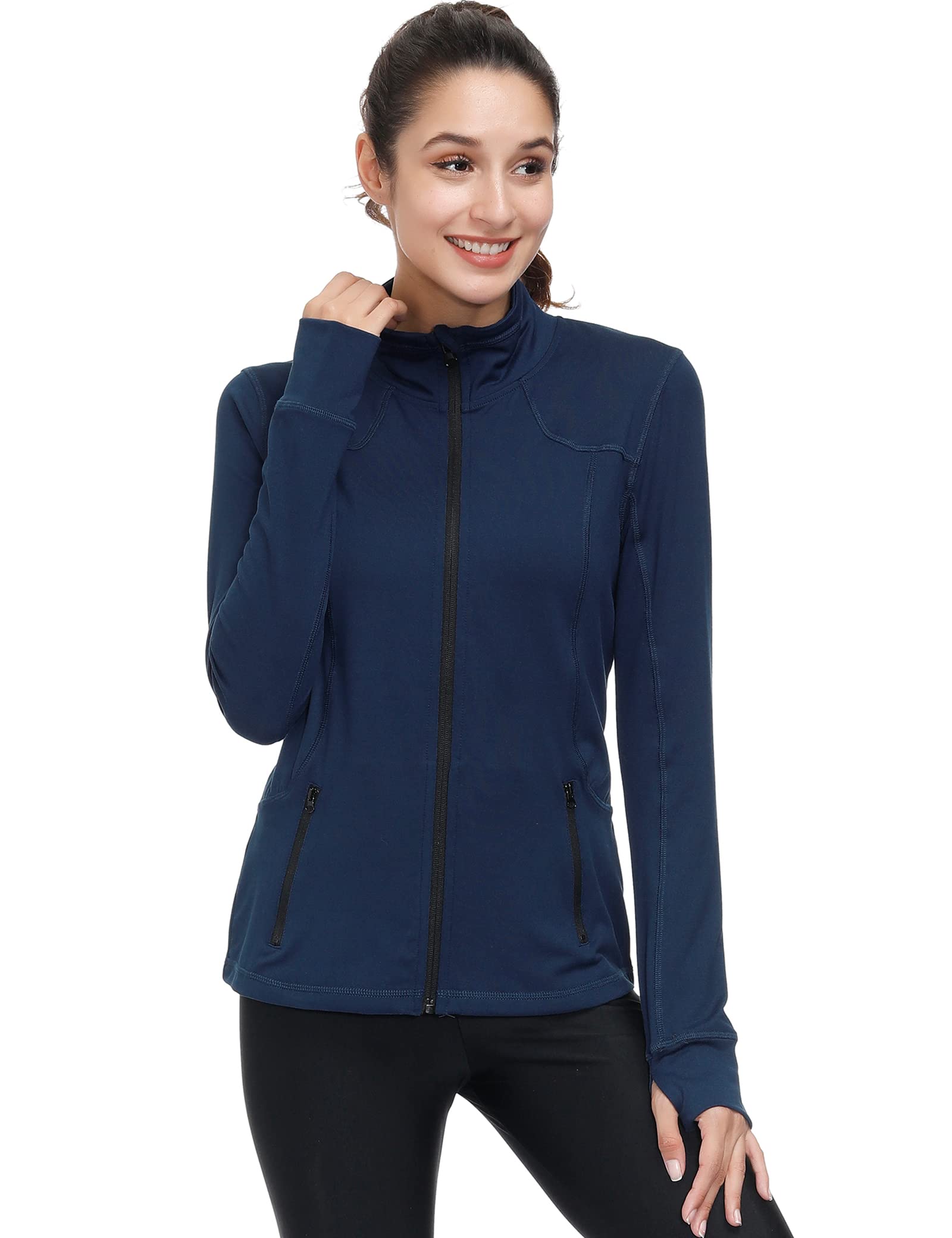 Dolcevida Womens Sports Jackets Zip Up Workout Yoga Jacket with Pockets