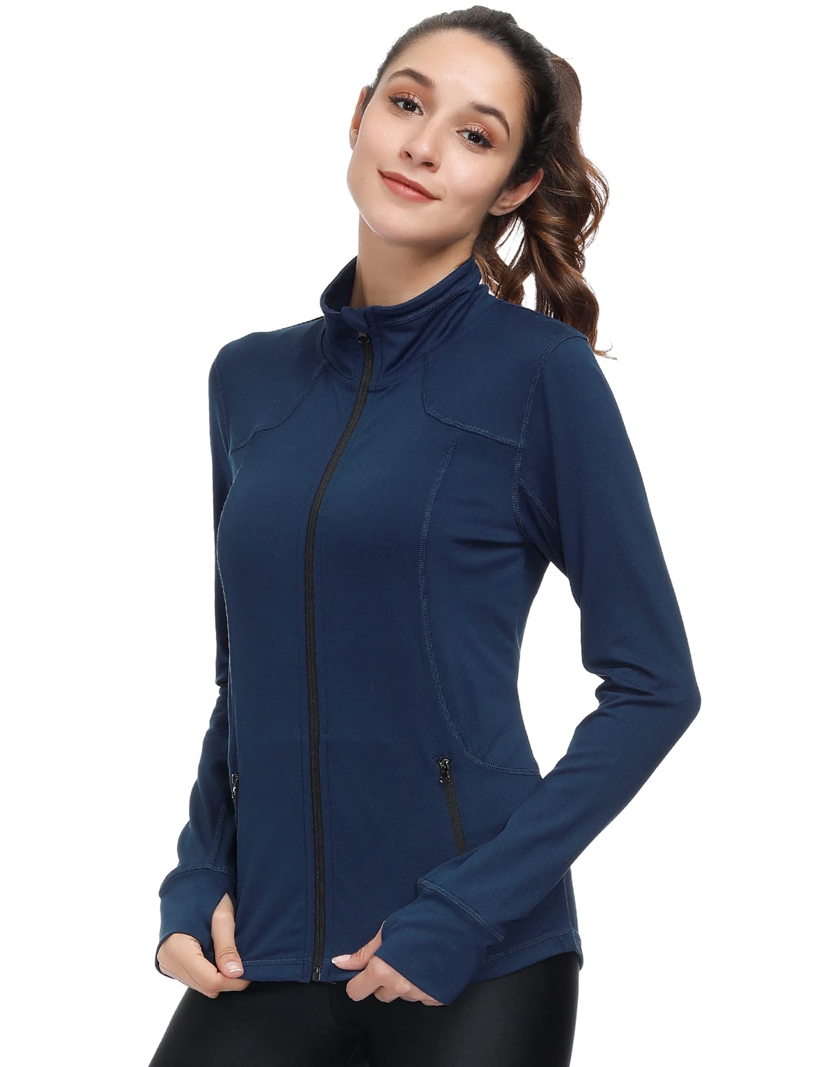 Dolcevida Womens Sports Jackets Zip Up Workout Yoga Jacket with Pockets