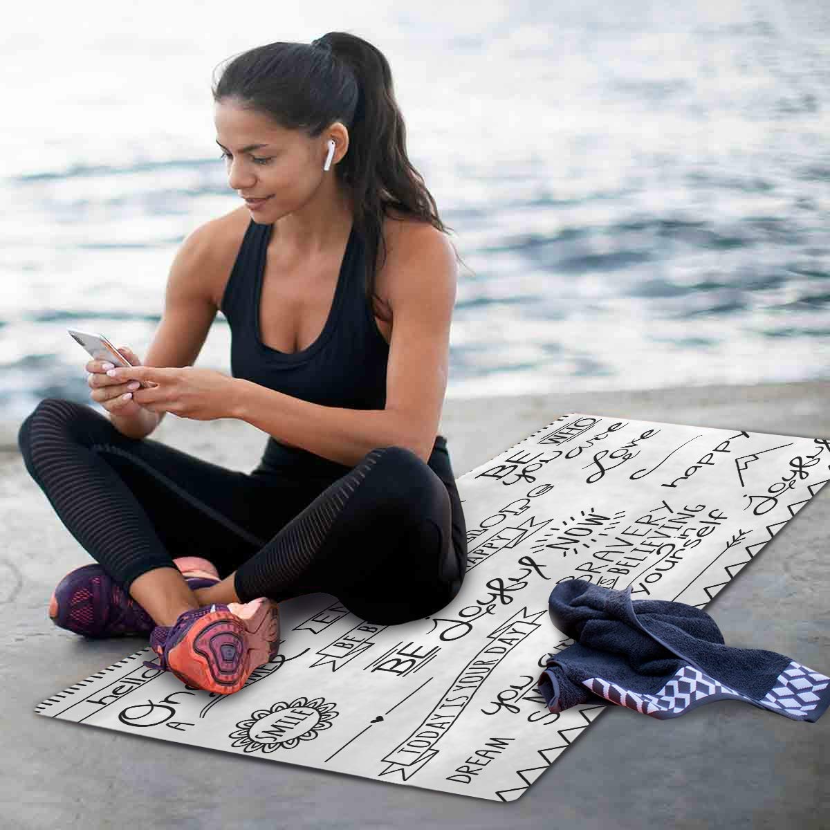 Qilmy Inspiration Word Pattern Yoga Mat Non-Slip Folding Travel Fitness & Exercise Mat for All Types of Yoga, Pilates & Floor Workouts (71" L x 26" W x 1mm Thick)