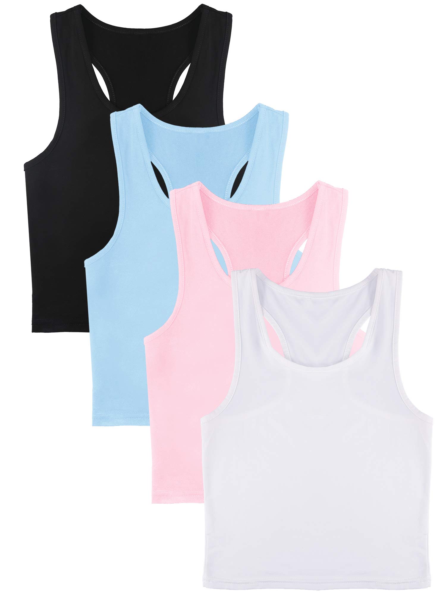 Boao 4 Pieces Basic Crop Tank Tops Sleeveless Racerback Crop Top for Women (Black, White, Blue, Pink, Large)