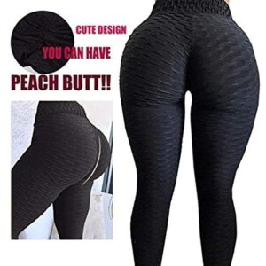 FITTOO Womens High Waist Textured Workout Leggings Booty Scrunch Yoga Pants Slimming Ruched Tights Black 2XL