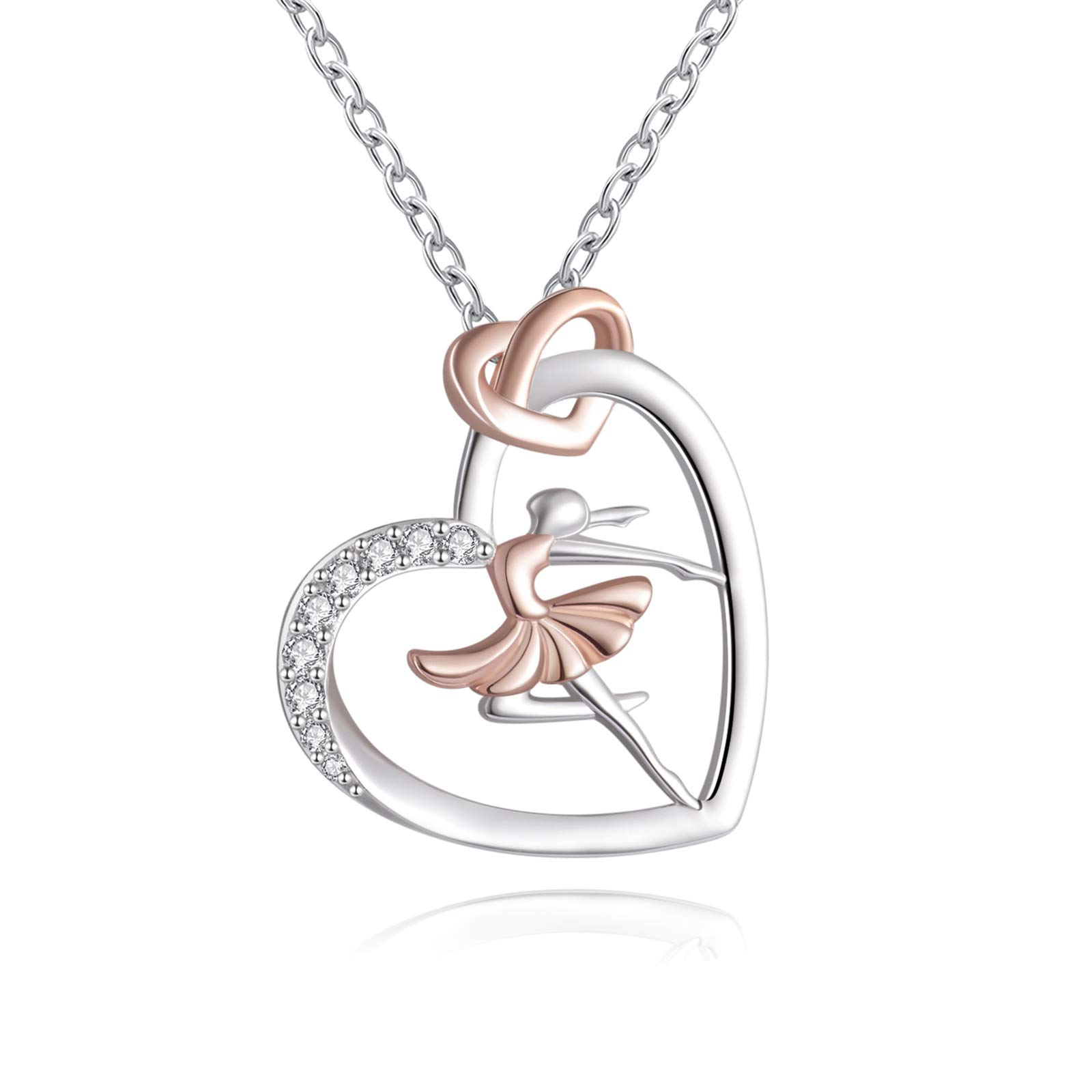 925 Sterling Silver Heart Ballet Dance Lovers Dancer Necklace Ballerina Silhouette Jewelry Gift for Women