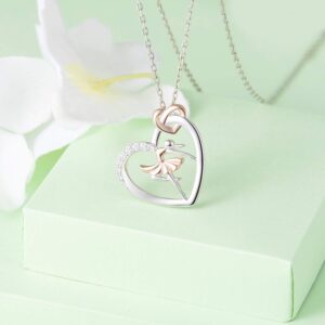 925 Sterling Silver Heart Ballet Dance Lovers Dancer Necklace Ballerina Silhouette Jewelry Gift for Women