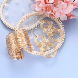 YADOCA 70s Disco Set Metal Coil Bracelets Gold Triple Swirl Disco Earrings for Women