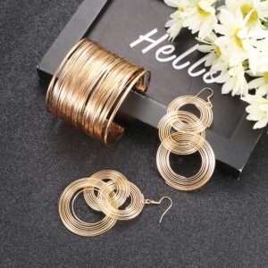 YADOCA 70s Disco Set Metal Coil Bracelets Gold Triple Swirl Disco Earrings for Women