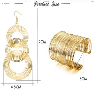 YADOCA 70s Disco Set Metal Coil Bracelets Gold Triple Swirl Disco Earrings for Women