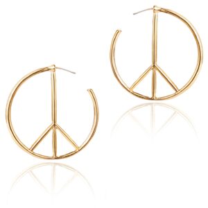 jinyu peace sign symbol geometric stud earrings jewelry minimalist big round hoop statement earrings for women (gold)