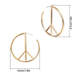 JinYu Peace Sign Symbol Geometric Stud Earrings Jewelry Minimalist Big Round Hoop Statement Earrings for Women (Gold)