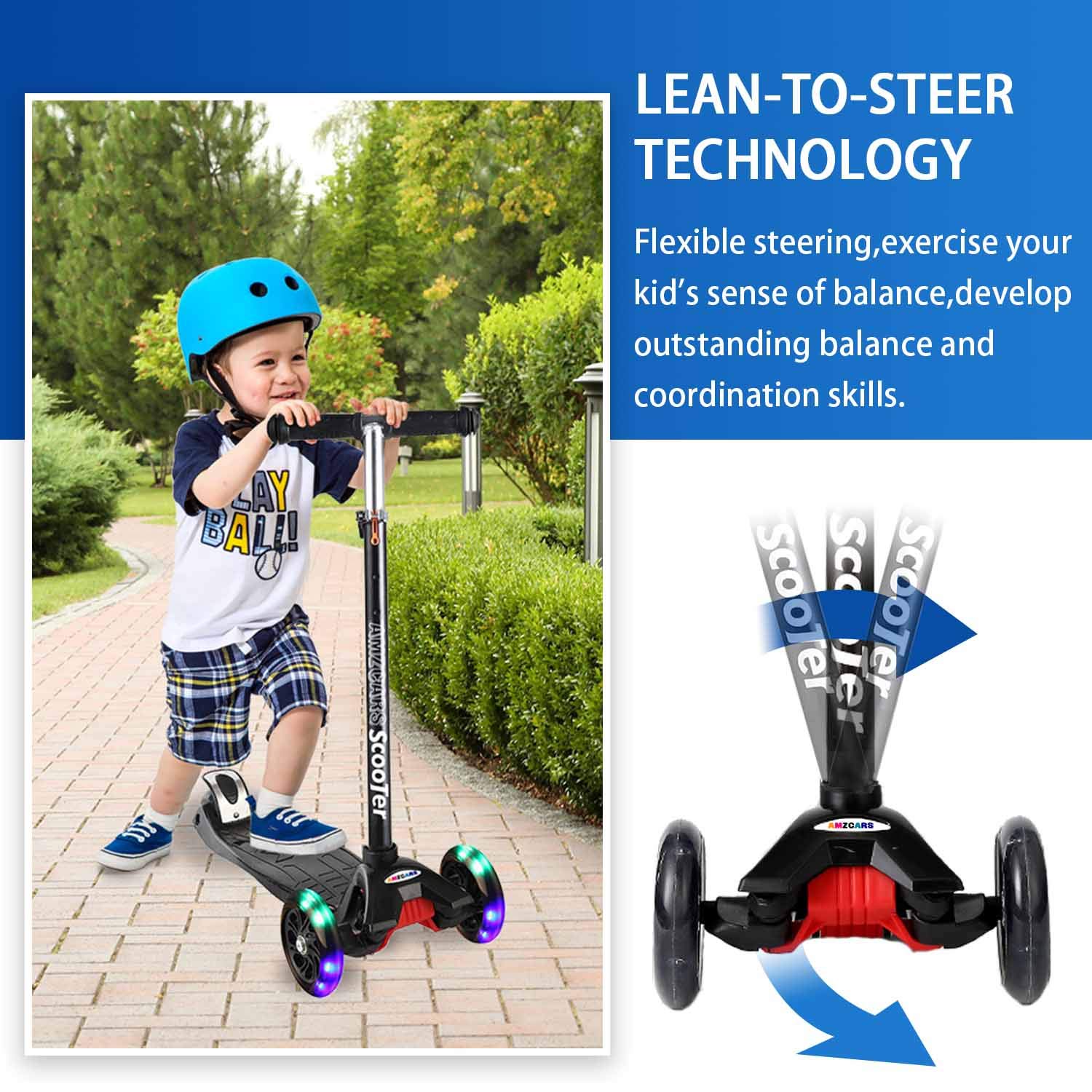 Kick Scooter for Kids, 3 Wheels Toddlers Scooter for 6 Years Old Boys Girls Learn to Steer, Adjustable Height, Extra-Wide Deck, Flashing Wheels for Children Gifts