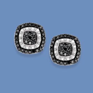 Ross-Simons 1.00 ct. t.w. Black and White Diamond Earrings in Sterling Silver