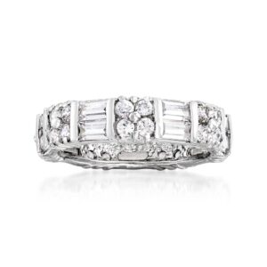 Ross-Simons 3.20 ct. t.w. Baguette and Round CZ Eternity Band in Sterling Silver. Size 8