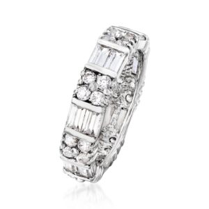 Ross-Simons 3.20 ct. t.w. Baguette and Round CZ Eternity Band in Sterling Silver. Size 8