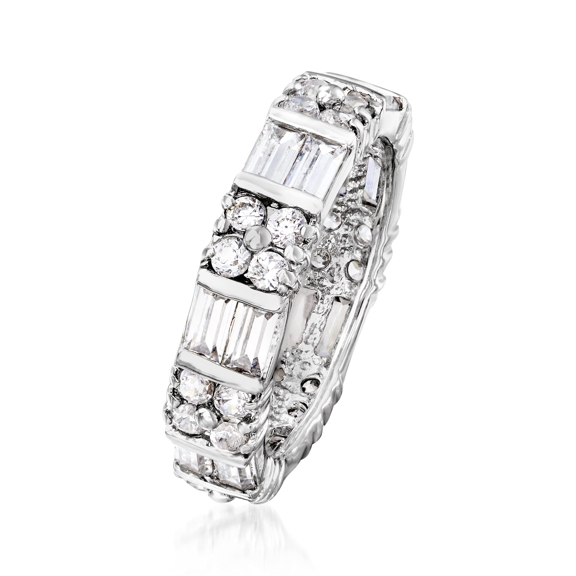 Ross-Simons 3.20 ct. t.w. Baguette and Round CZ Eternity Band in Sterling Silver. Size 8