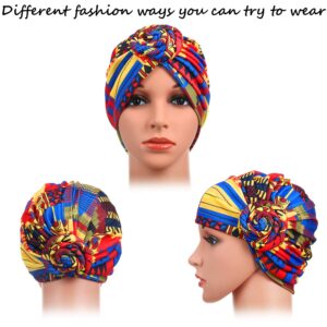 SATINIOR 3 Pieces African Turban for Women Knot Pre-Tied Bonnet Beanie Cap Headwrap (Black Orange Pink Geometry)