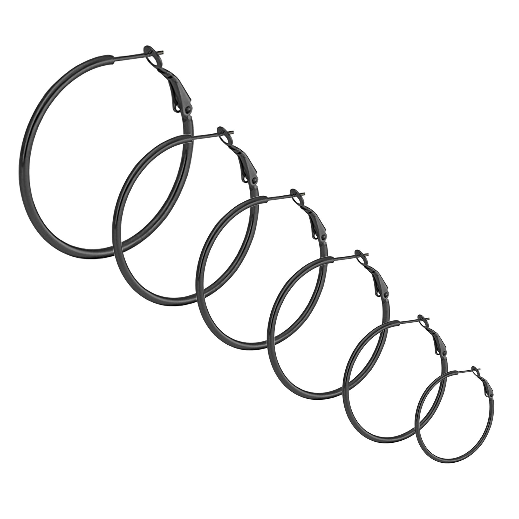 6 Pairs Big Black Hoop Earrings Set Stainless Steel Hoop Earrings for Women Sensitive Ears