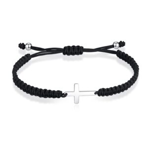 jayumo cross bracelet for women, ankh cross adjustable nylon rope christian handmade braided bracelet for men women (black cross)