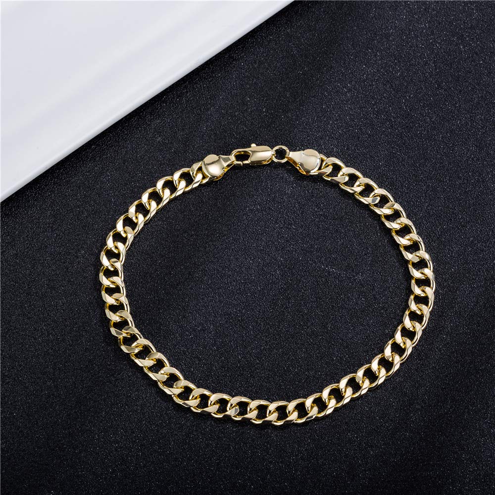 kelistom Gold Cuban Link Anklet Bracelet for Women Men, 7mm Wide 14K Gold / 18K Gold/White Gold Plated Diamond Cut Curb Chain Ankle Bracelets for Women Men 9 10 11 inches