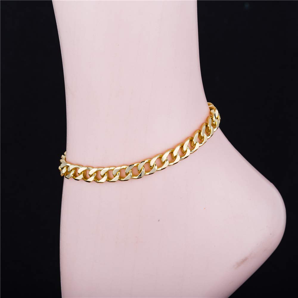 kelistom Gold Cuban Link Anklet Bracelet for Women Men, 7mm Wide 14K Gold / 18K Gold/White Gold Plated Diamond Cut Curb Chain Ankle Bracelets for Women Men 9 10 11 inches