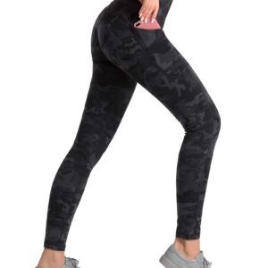 Dragon Fit High Waist Yoga Leggings with 3 Pockets,Tummy Control Workout Running 4 Way Stretch Yoga Pants (Small, Black&Grey Camo)