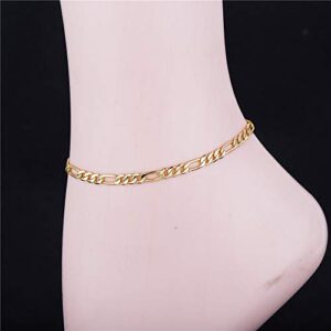 kelistom Gold Anklet Bracelets for Women Men 14K White Gold Plated Cuban Link Herringbone Paperclip Figaro Chain Ankle Bracelets for Women