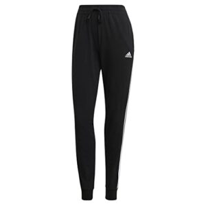 adidas Women's Essentials Single Jersey 3-Stripes Pants, Black/White, Medium