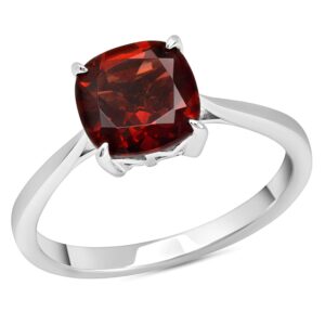 cushion cut garnet solitaire ring for women in 925 sterling silver 8 mm january birthstone 4-prong setting anniversary ring size 7 by nicole miller fine jewelry