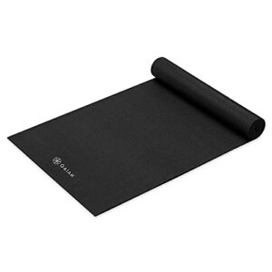 gaiam yoga mat premium solid color non slip exercise & fitness mat for all types of yoga, pilates & floor workouts, black, 5mm , 68"l x 24"w x 5mm