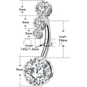 OUFER 14mm Belly Button Rings 316L Stainless Steel Clear CZ Navel Rings Belly Piercing