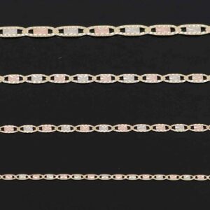 10K Tri Color Yellow, White, Rose Gold Flat Anchor Chain 1.5MM 16" to 24" (24)