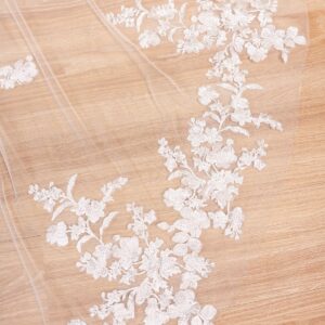 ELAWBTY 1 Tier Floral Lace Wedding Bridal Veil For Bride 3 M White Cathedral Length