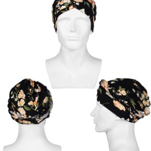 3 Pieces Women Turban Head Wrap Pre-Tied Bonnet Beanie Hat Sleeping Cap Headwrap (Retro Pattern) Multicoloured