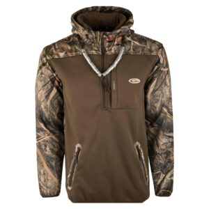 Drake Waterfowl Men's MST Endurance Soft Shell Camo Hunting Warm Quarter-Zip Hoodie with Chest Pocket & 2 Hip Zipper Pockets, Mossy Oak Shadow Grass Habitat Mossy Oak Shadow Grass Habitat, XX-Large