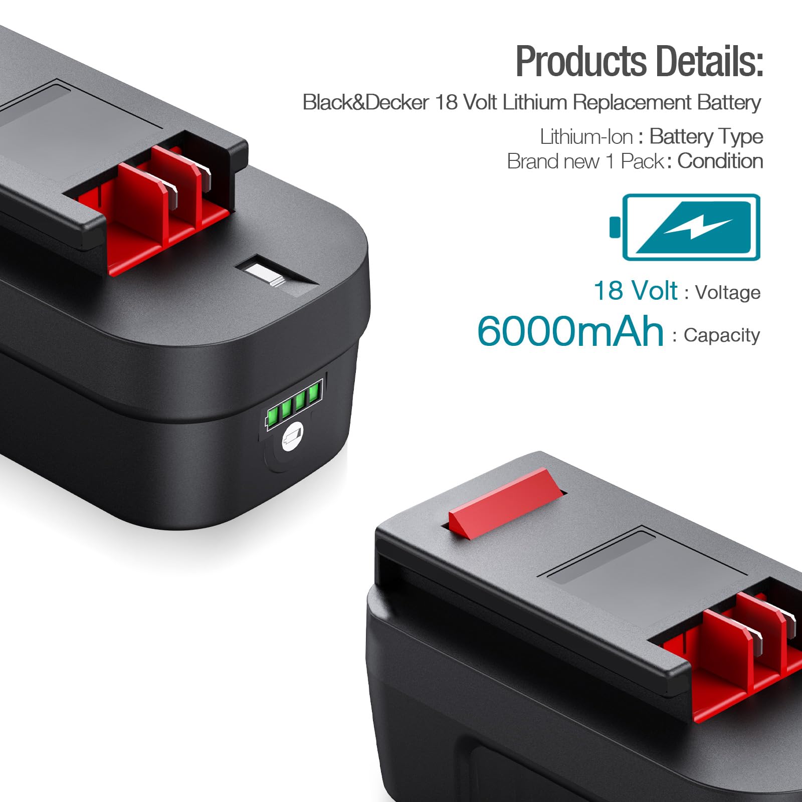 ORHFS 2 Packs 6000mAh HPB18 Battery for Black and Decker 18V Battery HPB18-OPE FSB18 Cordless Power Tools 244760-00 A1718 FS18FL FSB18 Firestorm