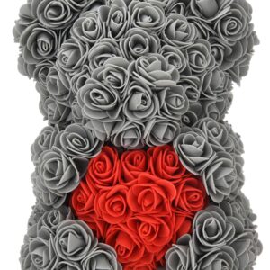 yiwuhongyuz Rose Bear -Over 250+ Flowers Rose Teddy Bear -Valentines Day Gifts for Girlfriend Women, Flower Bear Gifts for Mothers Day for Mom, Anniversary Birthday Gifts - Rose Bear with Box (Grey)